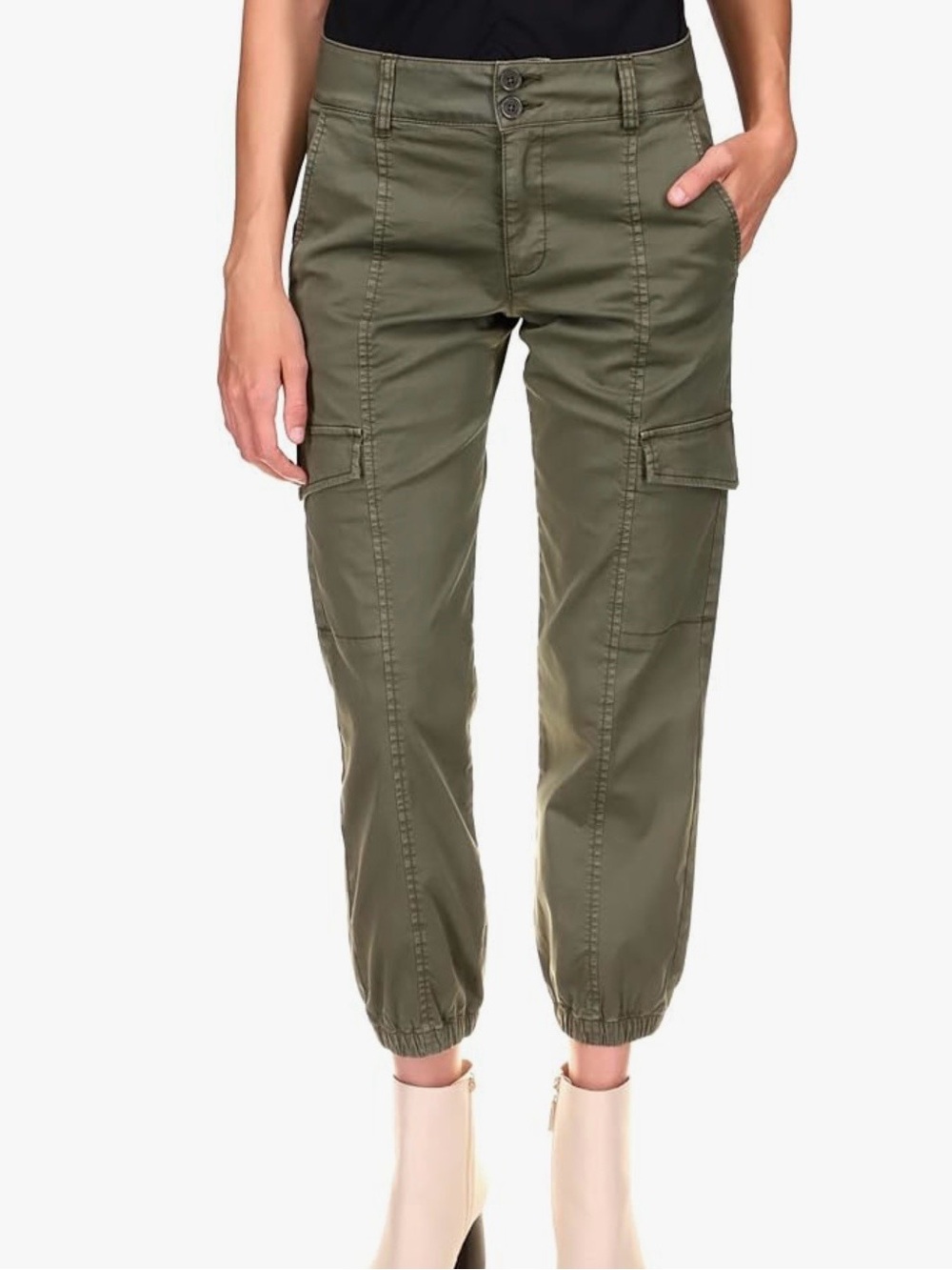 Sanctuary- Rebel Cropped Cargo Jogger Pants - Elastic Hem (“Hiker Green”)